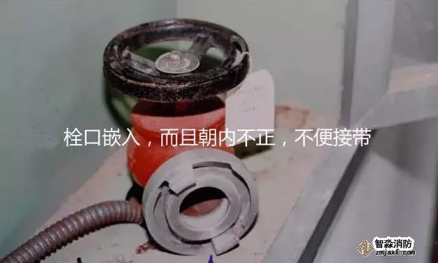 消火栓栓口嵌入，而且朝內(nèi)不正，